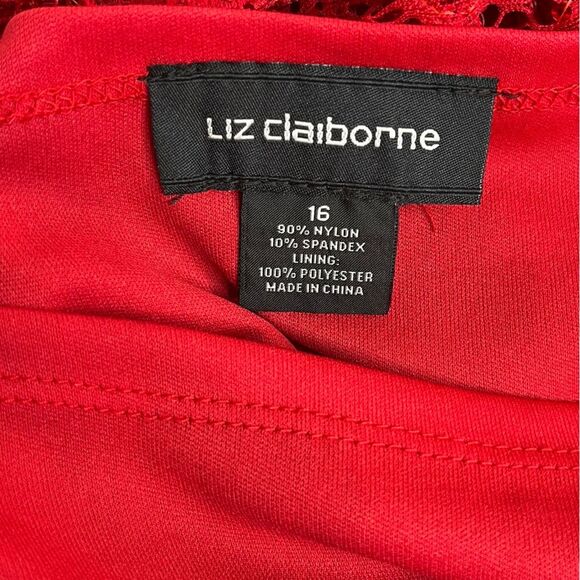 NWT Liz Claiborne Red Lace Sequin Fit and Flare Dress Sleeveless Lined Women 16 - Picture 9 of 14